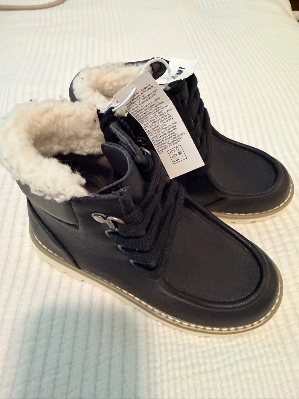 Old Navy Black Lace-Up Faux Shearling Boots